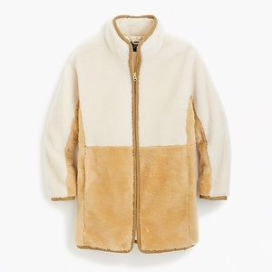 J. Crew Colorblock Teddy Sherpa Coat Natural Ivory